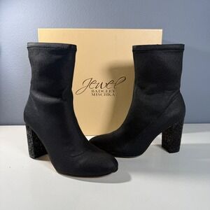 Jewel Badgley Mischka Womens Black Glitter Block Heel Sock Boots Size 7.5